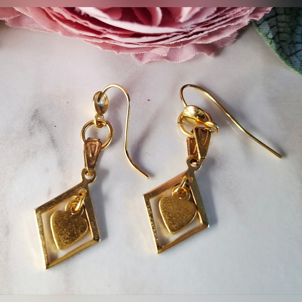 Vintage 80s āØļøšHeart Diamond Dangle Earrings